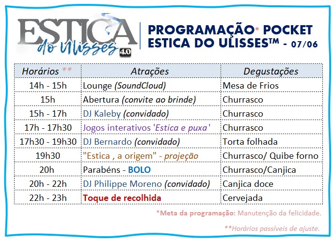 Programação pocket do Estica do Ulisses de 07/06/2025